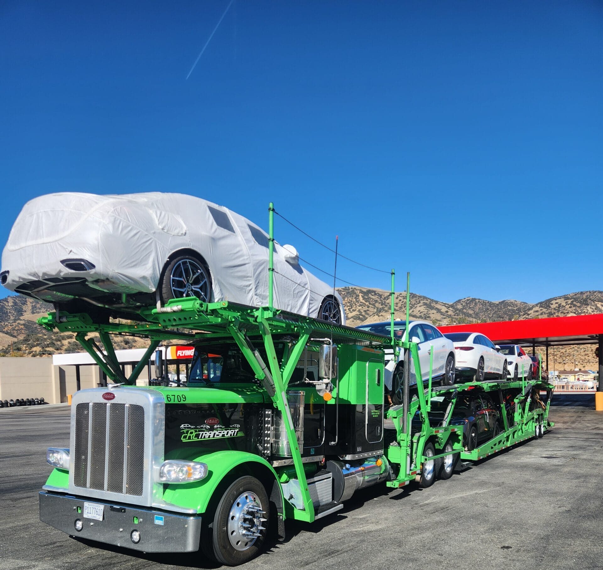 green car hauler